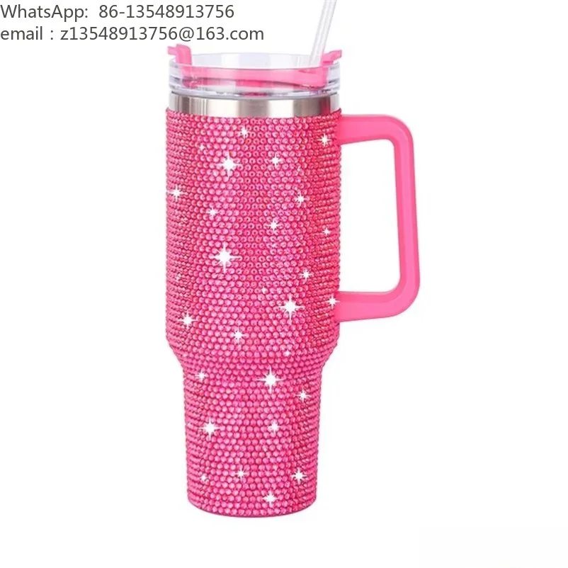 Diamond-encrusted 40oz Vacuum Bingba Cup Portable Car Cup 1200ml Stainless Steel Thermos Cup with Handle