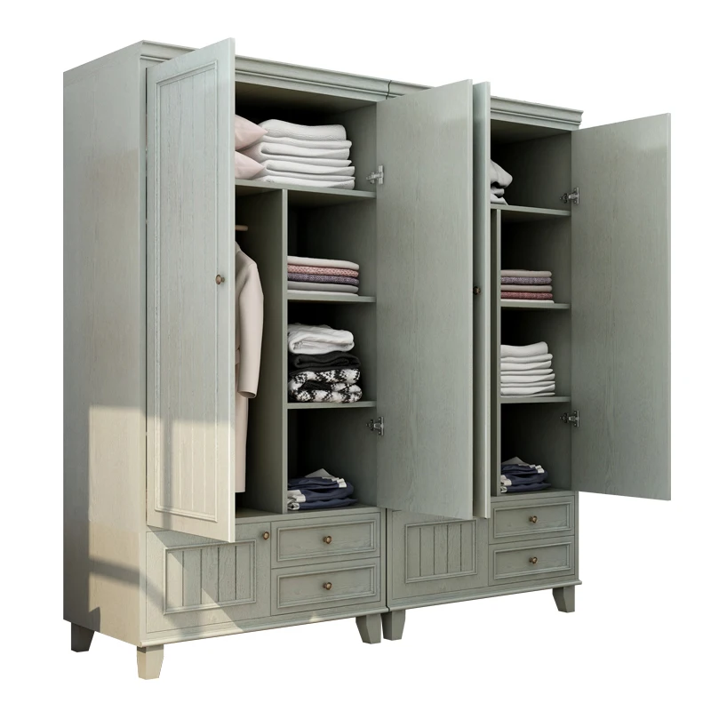 

HXL American-Style Solid Wood Wardrobe Two-Door Bedroom Closet Small Apartment Green Finished Wardrobe