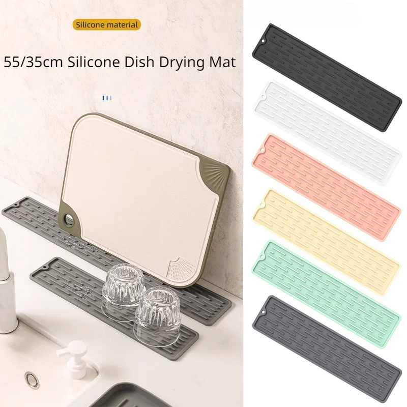 55/35cm Silicone Tableware Cushion Anti Slip Sink Tray Kitchenware Protection Mat Dish Drying Cushion Pad Storage Sink Drain Mat