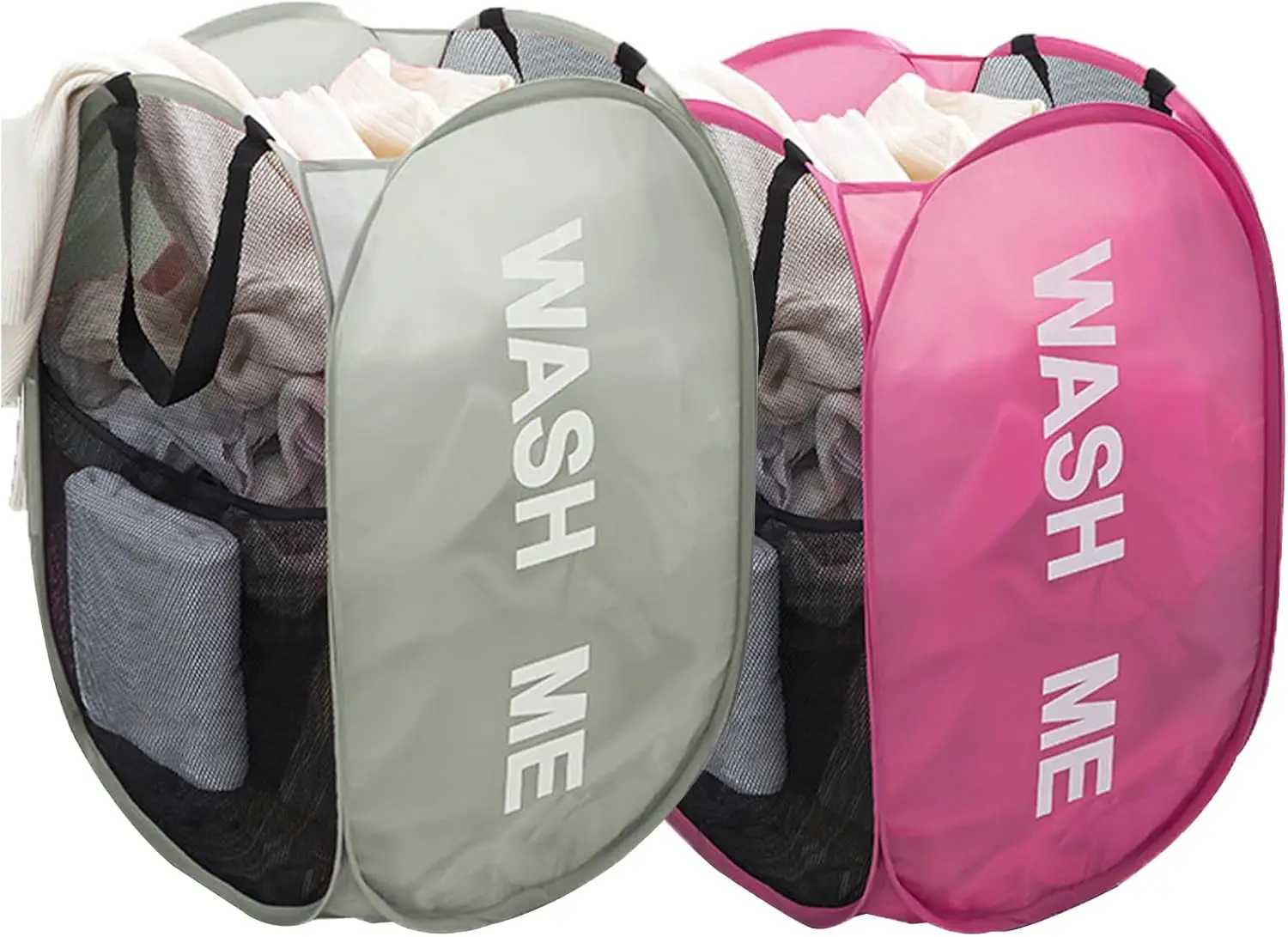 

Pop Up Laundry Baskets, 2 Pack Mesh Laundry Hampers with Handles, Collapsible Clothes Hampers Mesh Basket for Home, Dorm, Travel