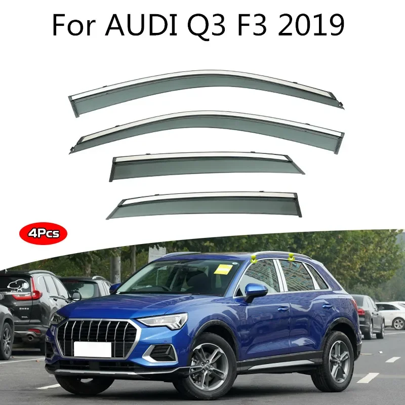 Windshield for Audi Q3 2019-2022 Accessories Window Visor Weather Guard Door Visor Vent Shades Door Visor Vent Bright Strip