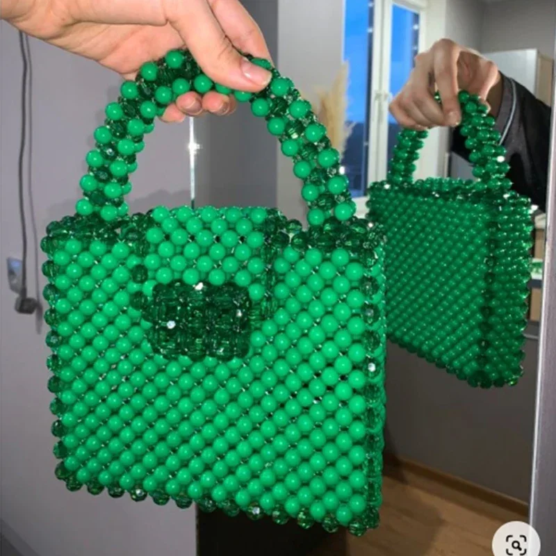 Customized Crystal Bag New Fashionable Personalized Splicing Design Green Handbags for Women Acrylic Hand Woven Women's Bags