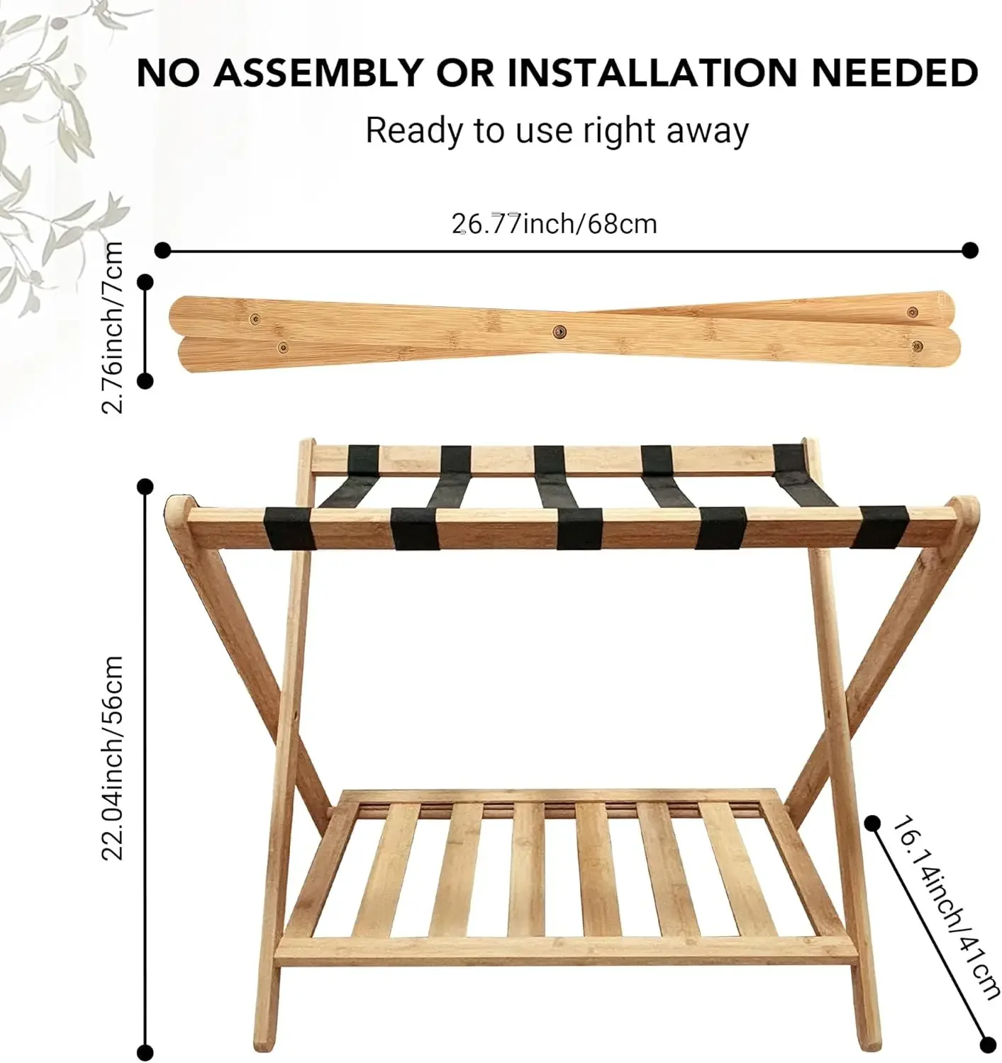 Rack Set of 2, Luggage Rack for Guest Room, Bedroom, Hotel - Natural Bamboo Suitcase Stand, Foldable with 2 Layers, up t