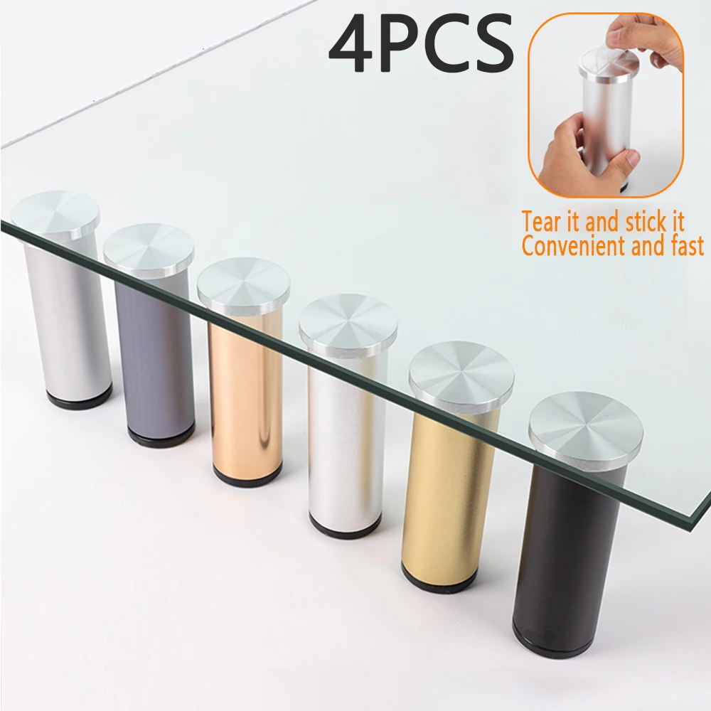 4PCS Aluminum Alloy Non Perforated Coffee Table Feet Adjustable Glass Adhesive Support Legs Metal Bathroom Cabinet TV Cabinet