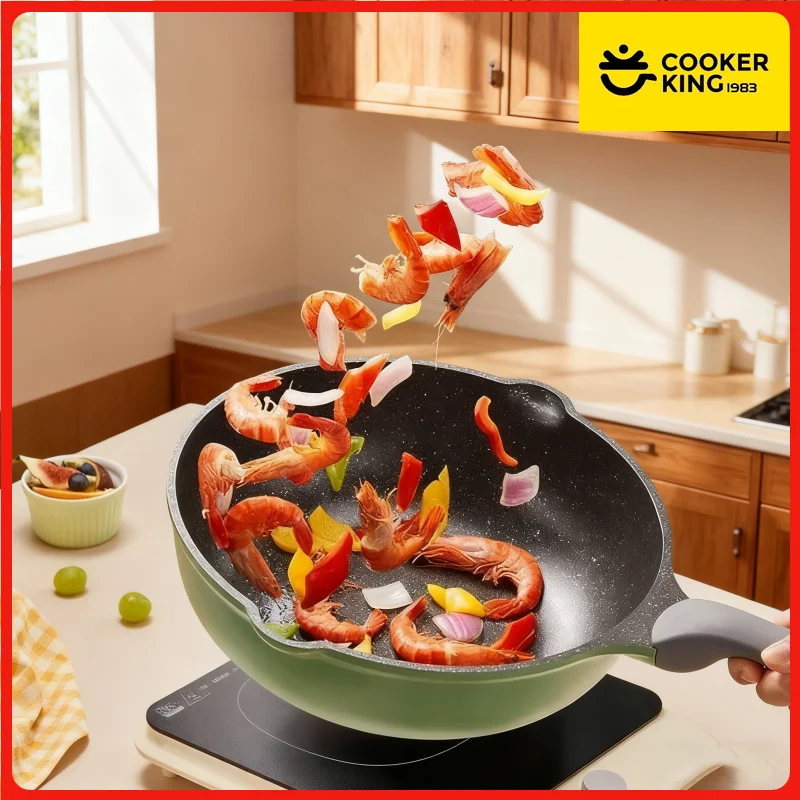 

COOKER KING 30 см/32 см бытовая сковорода вок с антипригарным покрытием, низкодымная кастрюля, медицинская кастрюля с каменным покрытием и стеклянной крышкой для точечных товаров