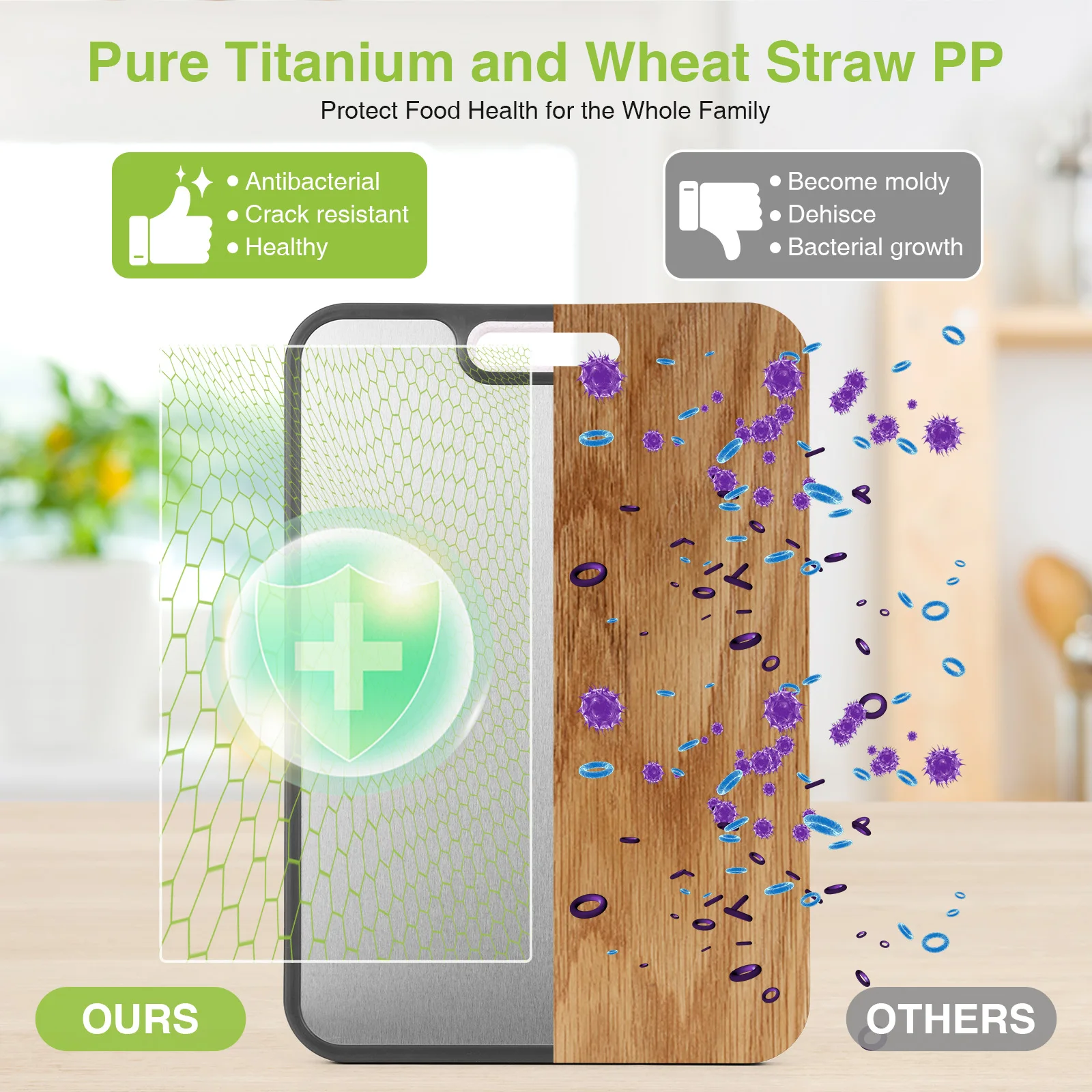 

Dual-Sided Cutting Board Reusable Wheat Straw Chopping Board Thicken Double Sided Steel Cutting Board for Fruit Vegetables Meat
