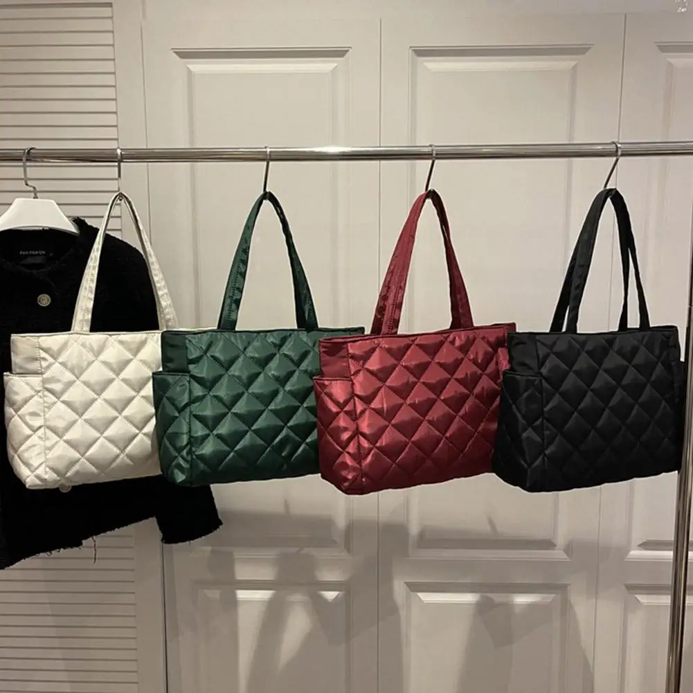 Mehrtaschen-Damen-Umhängetasche im Postboten-Stil, mit Rautenmuster, aus Baumwolle, als Kleider- und Schultertasche, große Kapazität, lässige Nylon-Schultertasche. – Detail 5