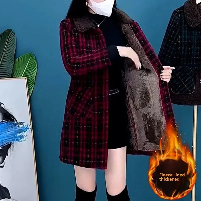 Moda velo forrado engrossado comprimento médio outerwear para mulheres elegante de alta qualidade emagrecimento estilo mamãe outono inverno clo