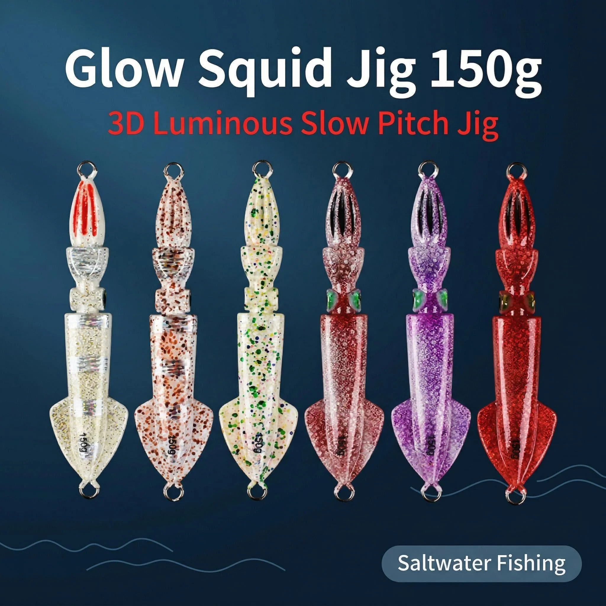 

3D Luminous Squid Jig 150g Japanese Style Slow Fast Jig Metal Lure Saltwater Offshore Fishing Hard Bait