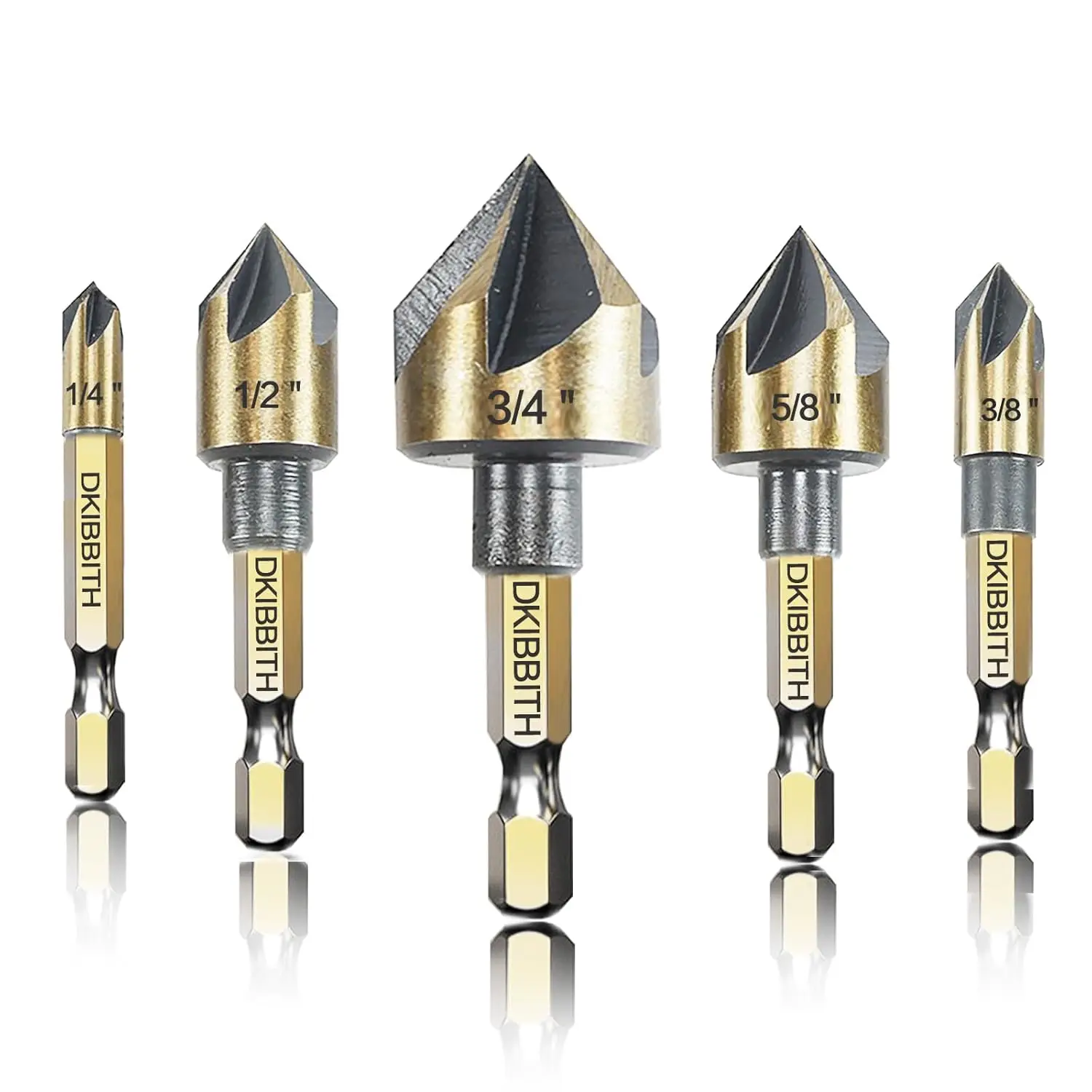 

5pc Countersink Drill Bit Set, 1/4" Hex Shank, 82 Degree for Metal Wood Plastic Screws Flush Fit with Storage Case