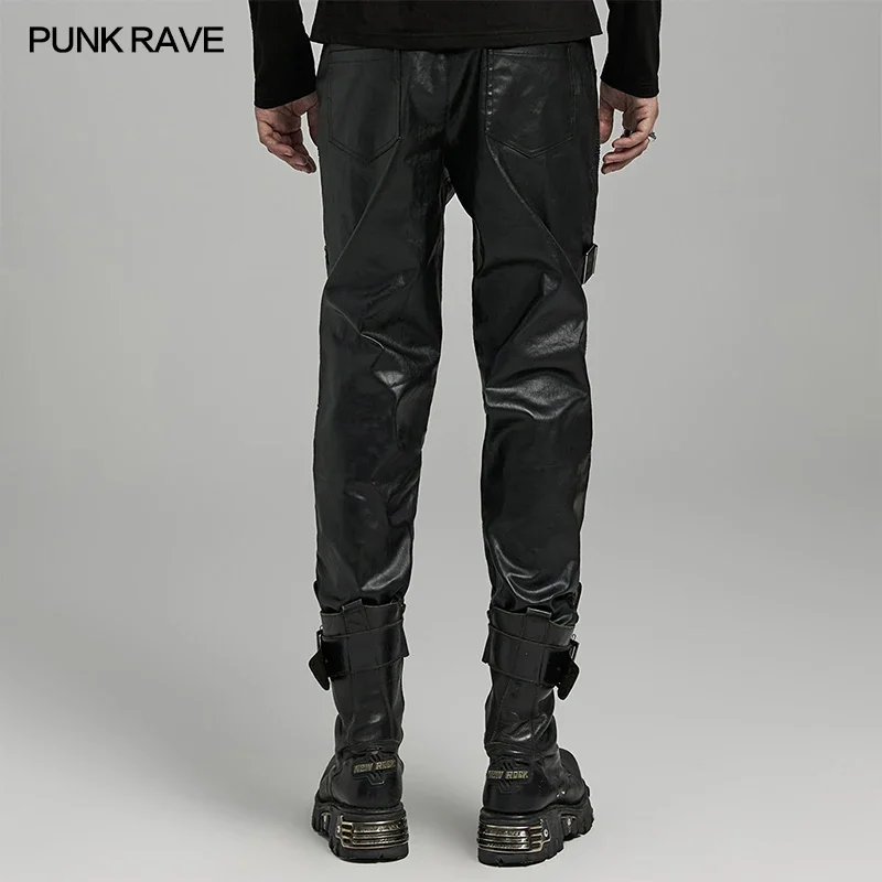 PUNK RAVE Men\'s Punk Style Personalized 3D Pants Fitting Casual Drawstring Cool Black Trousers Streetwear Men Clothing