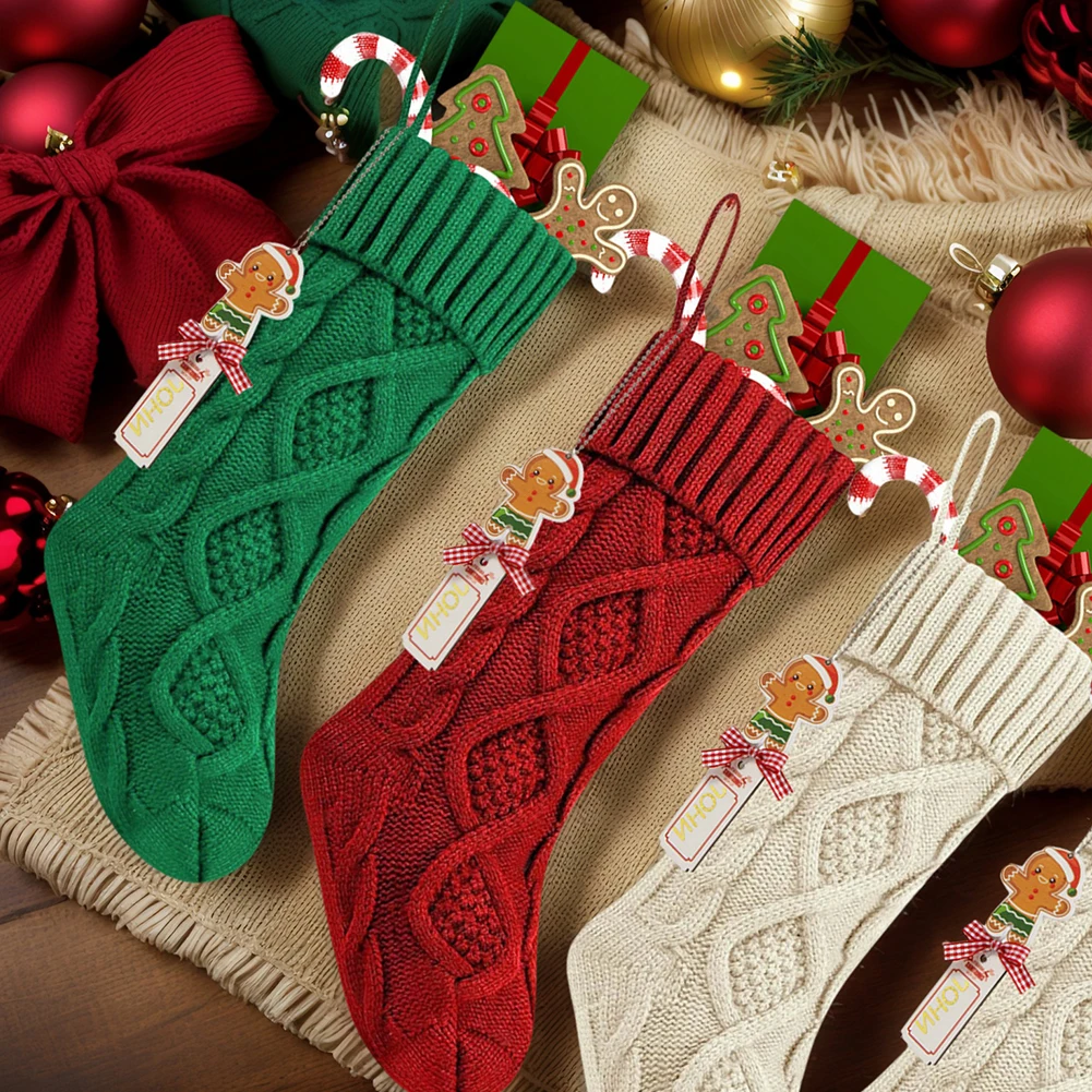 

Personalized Christmas Stocking Wear Resist Large Size Cable Knitted Socks Xmas Stocking Candy Bag for Home Xmas Tree Ornament