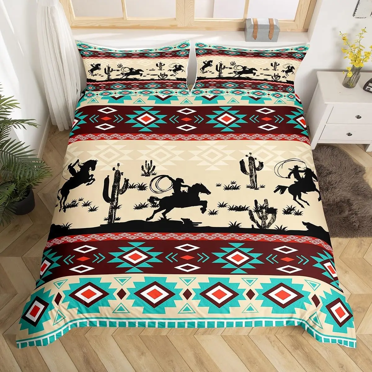 

Пододеяльник в геометрическую полоску в этническом стиле Queen King Size Комплект постельного белья в западном ковбойском стиле Домашний декор 3 шт. с 2 наволочками