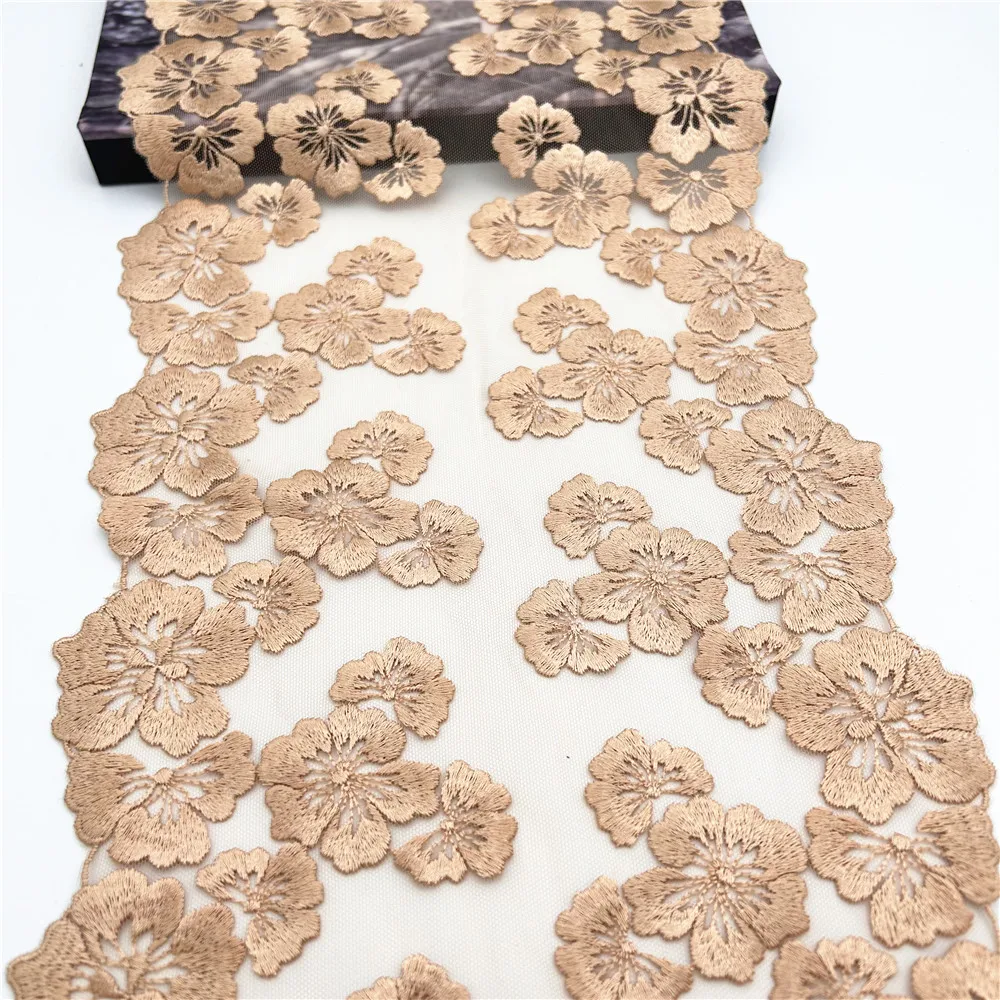 3y/lot Width 23cm Apricot Floral Embroidery Lace Trim No-Elastic Clothing Accessories Dress Sewing Applique Costume Lace Wedding