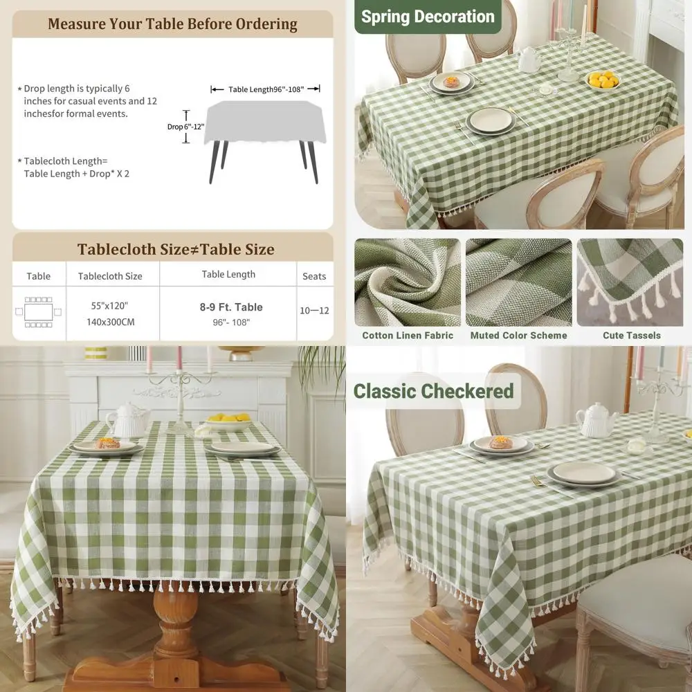 

Washable Heavy Duty Green Buffalo Plaid Tablecloth, 120 Inch, for Kitchen Dining Room, Perfect for St. Patrick's Day