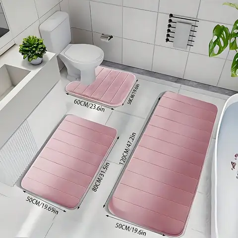 3 Parça Pembe Hafızalı Köpük Banyo Halı Seti, Yumuşak Peluş Kaymaz Banyo Paspasları, Süper Emici Hızlı Kuruyan Yıkanabilir Kalın Banyo Halıları Duş, Tuvalet, Mutfak, Yatak Odası ve Çamaşır Odası İçin, İdeal Doğum Günü Cadılar Bayramı Noel Tatil Hediyesi
