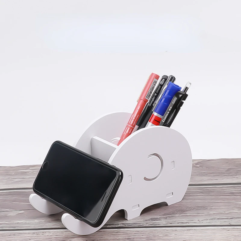 Wooden Cartoon Elephant Penrack Pen Holder Stationery Holder Shelf Pencil Organizer Phone Stand Office Pen Inserted Holder