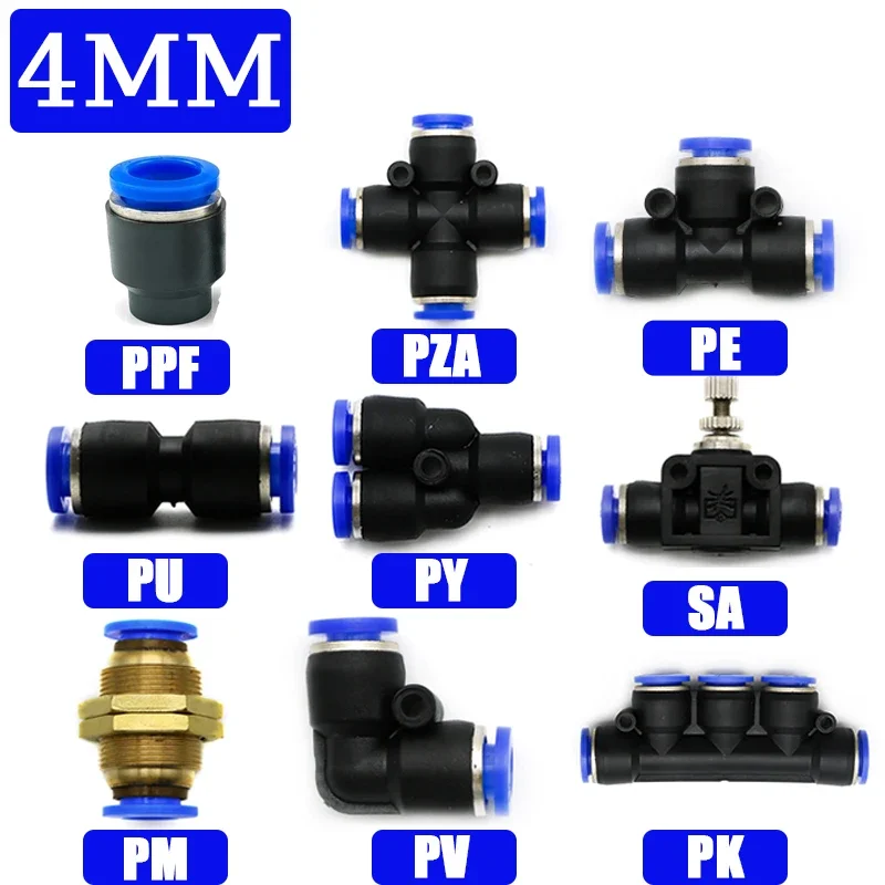 

4mm Pneumatic Fittings PU PE PV PY PM PZA PK SA PPF Quick Connector Air Hose Tube Connectors Plastic High Pressure Fast Plug