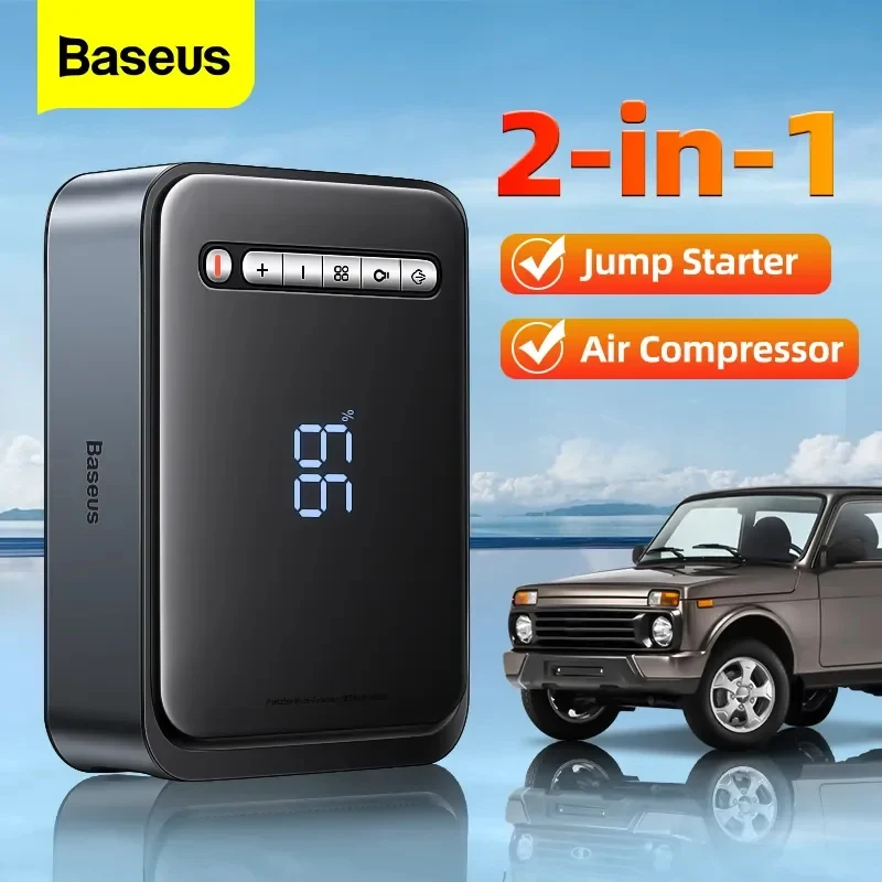 BASEUS-arrancador de batería de coche 2 en 1, compresor de aire portátil, bomba de inflado, estación de energía, arrancador de batería de 1000A,