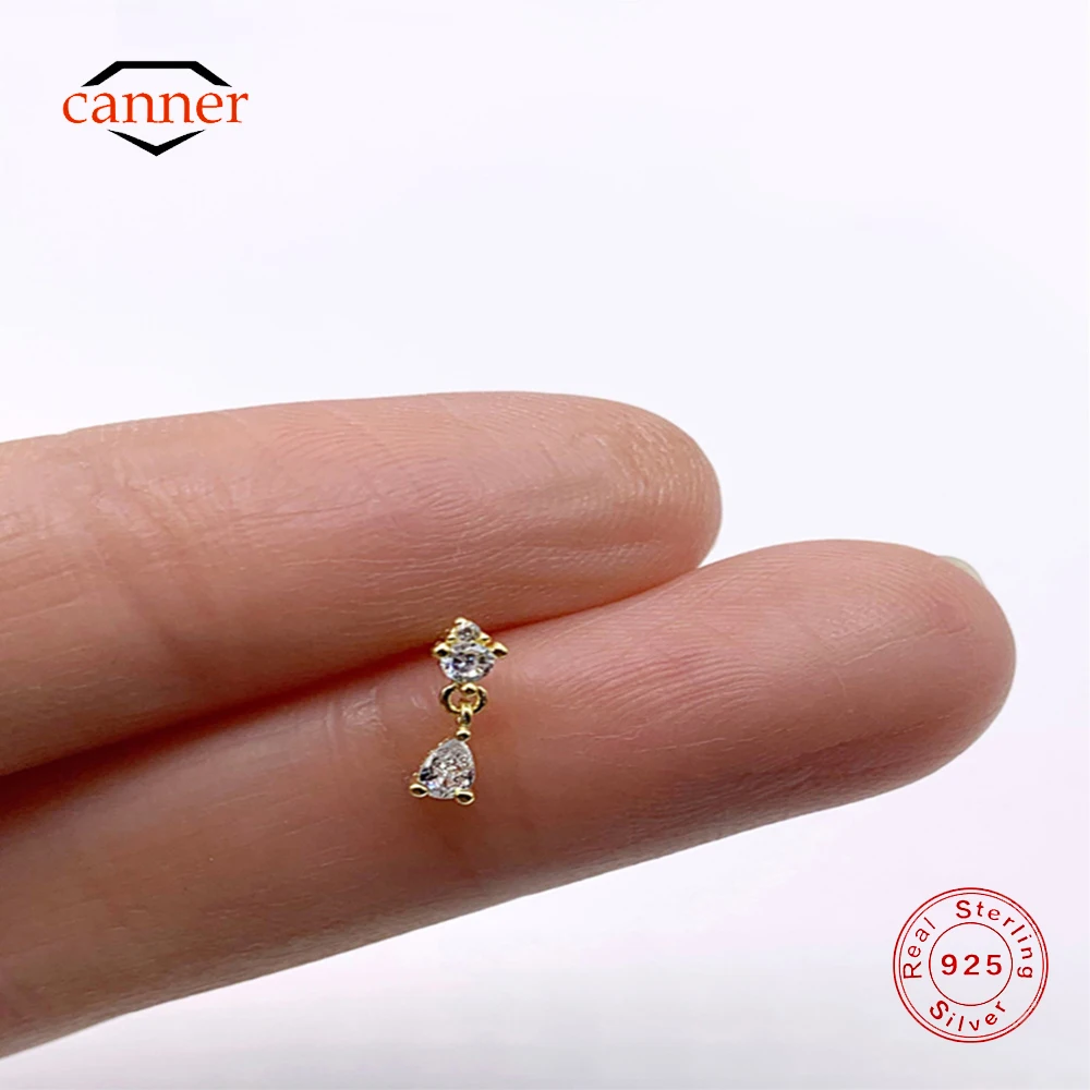 

CANNER 1PC 925 Sterling Silver European American Simple CZ Flat Head Piercing Earrings for Women Ins Earrings Fine Jewelry Gift