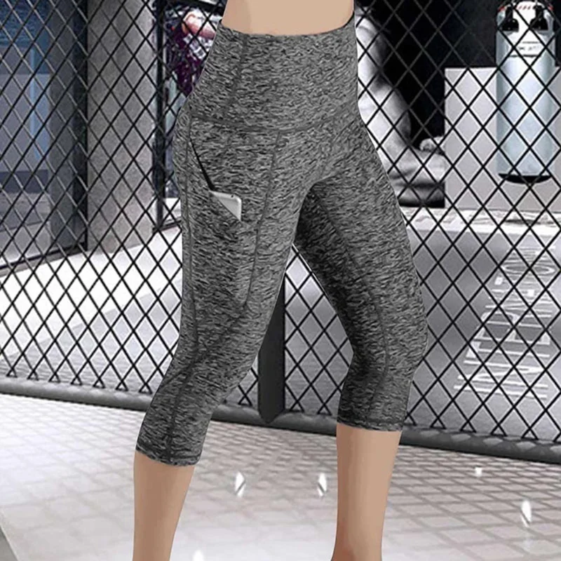 Leggings 3/4 pantaloni donna Capri pantaloni Casual sport Fitness pantaloni a vita alta tasche laterali Design Leggings sportivi