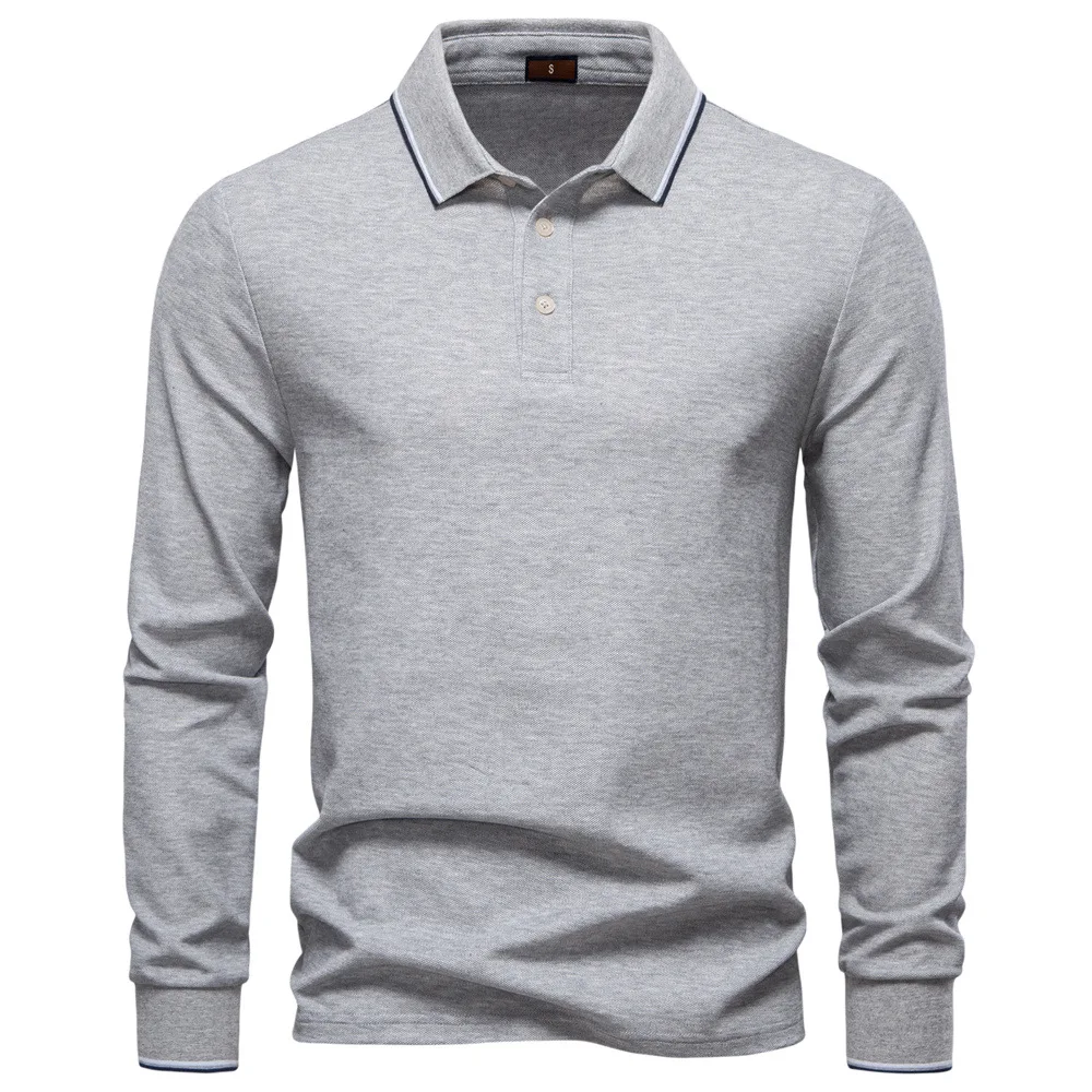 

2025 The New Men's Long-sleeved Polo T Shirt With A Lapel And Solid Color In The Autumn Of Versatile Polo Shirt For Men