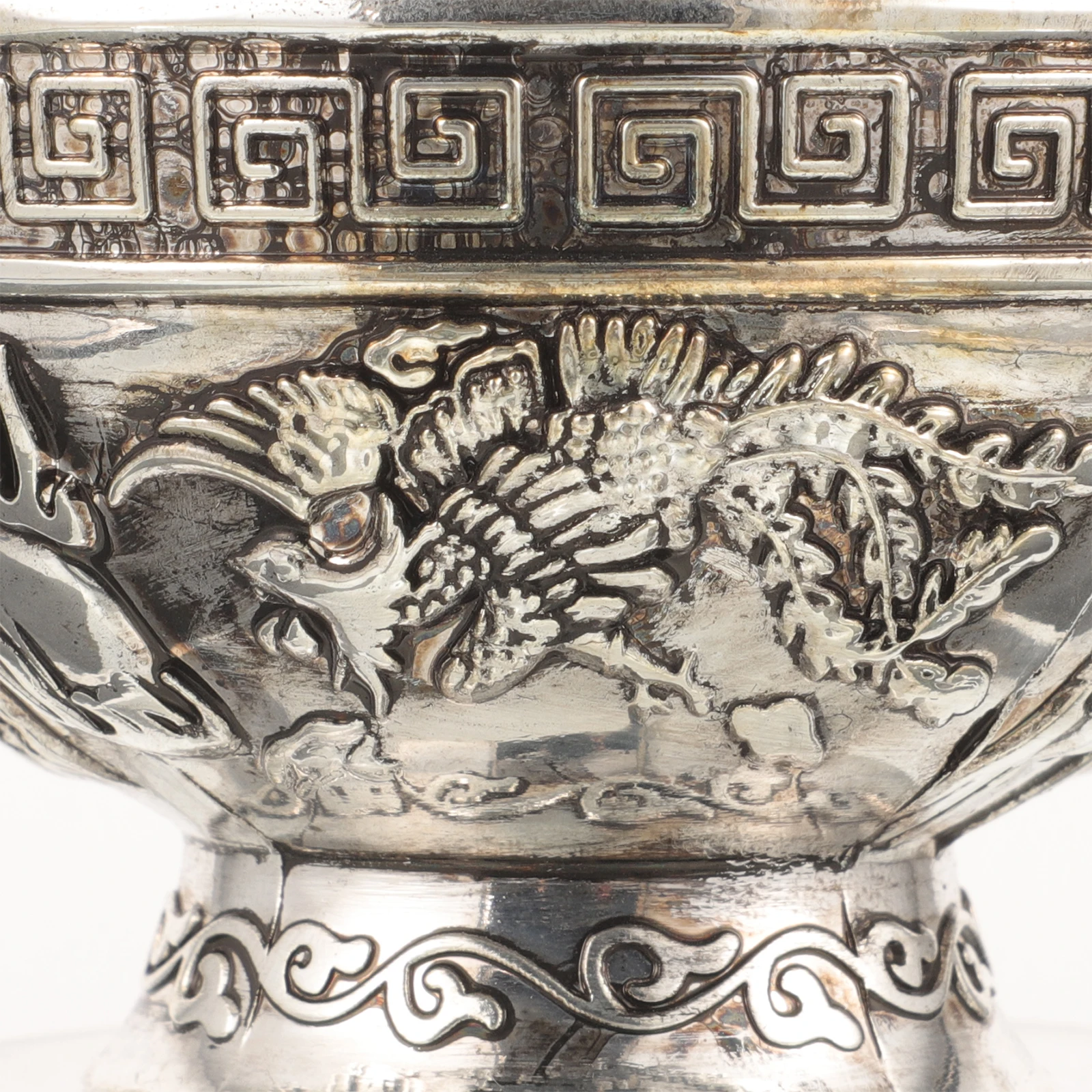 

Dragon Phoenix Pattern Holy Offering Bowl Vintage Temple Sacrifice Cup Religious Worship Decoration Item