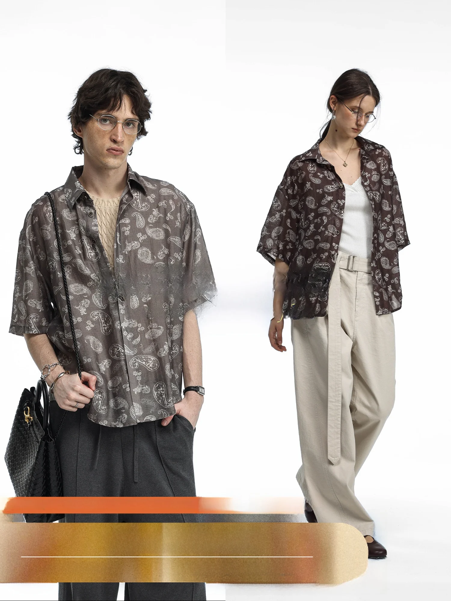 

UnvesnoUN Fashion Urban Style Short Sleeve Shirt Linseed Rayon Blend Waist Nut Flower Print Loose Fit Commute Wind Spring Shirt