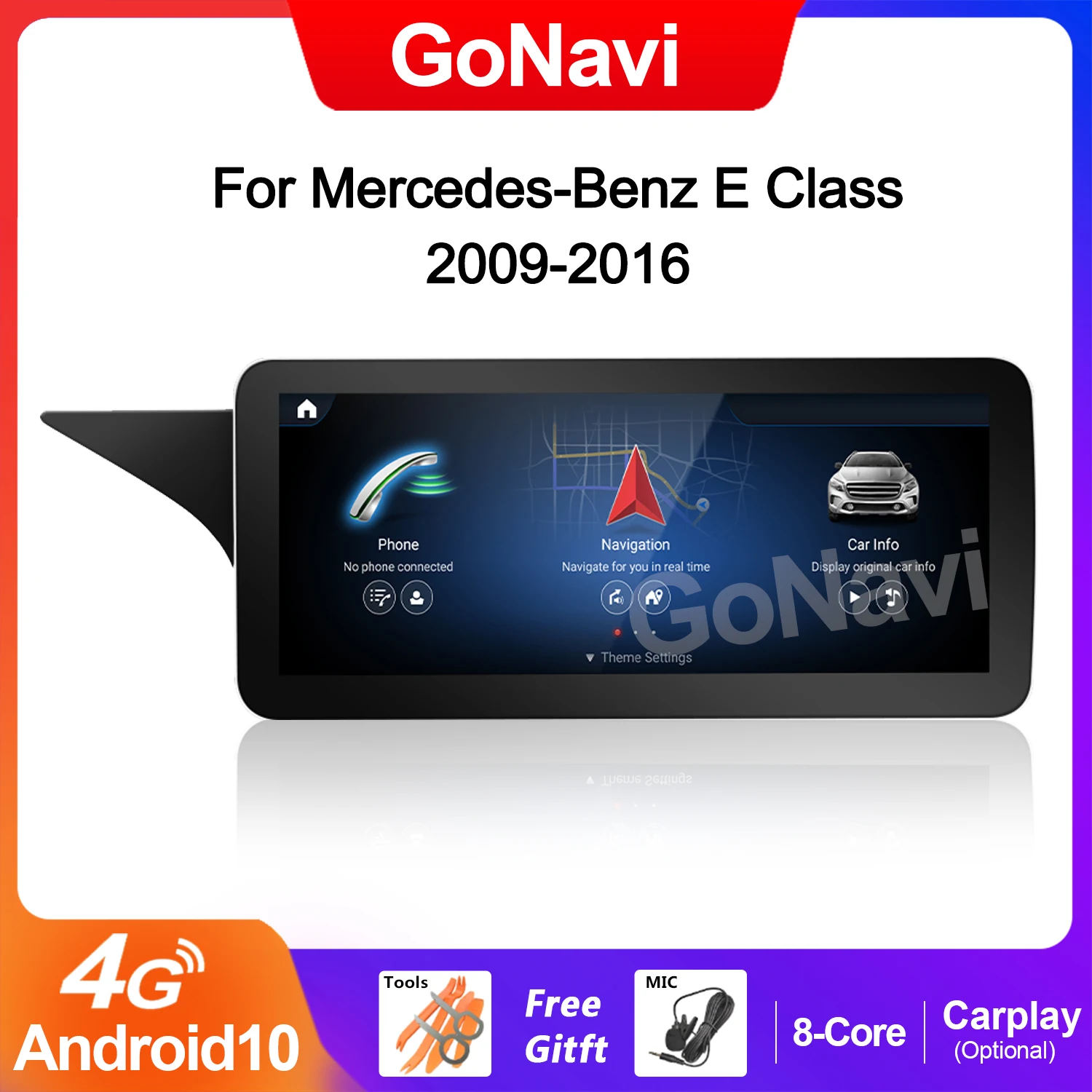 

GoNavi 12.3 Android 11 System Car GPS Navi Screen For W212 2009-2016 WIFI SIM BT IPS Touch Screen GPS Navi Carplay DSP Audio