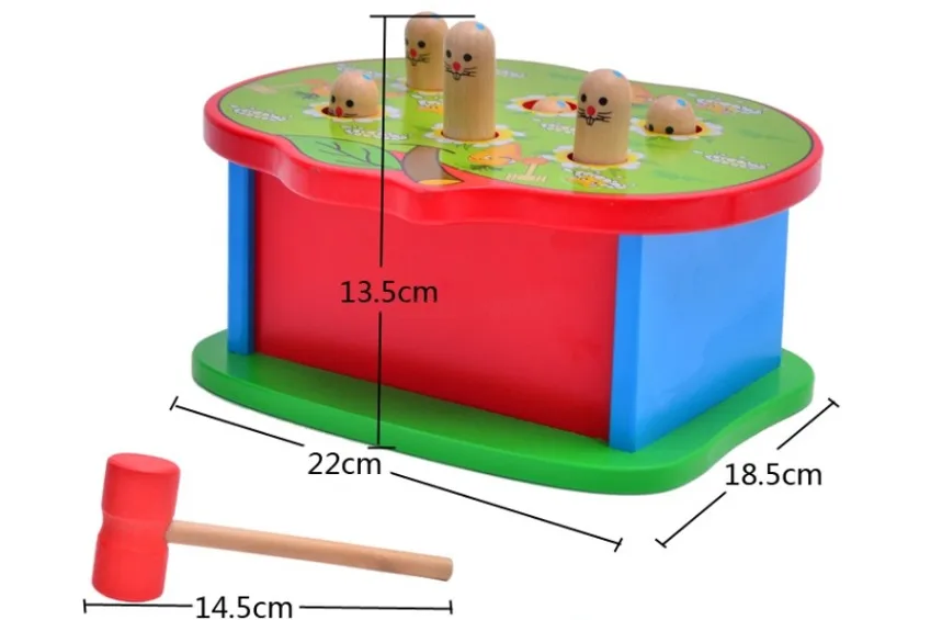 Wooden ground mouse toy for children, beneficial for intelligence, 1-3 years old, and multifunctional for tapping large sizes