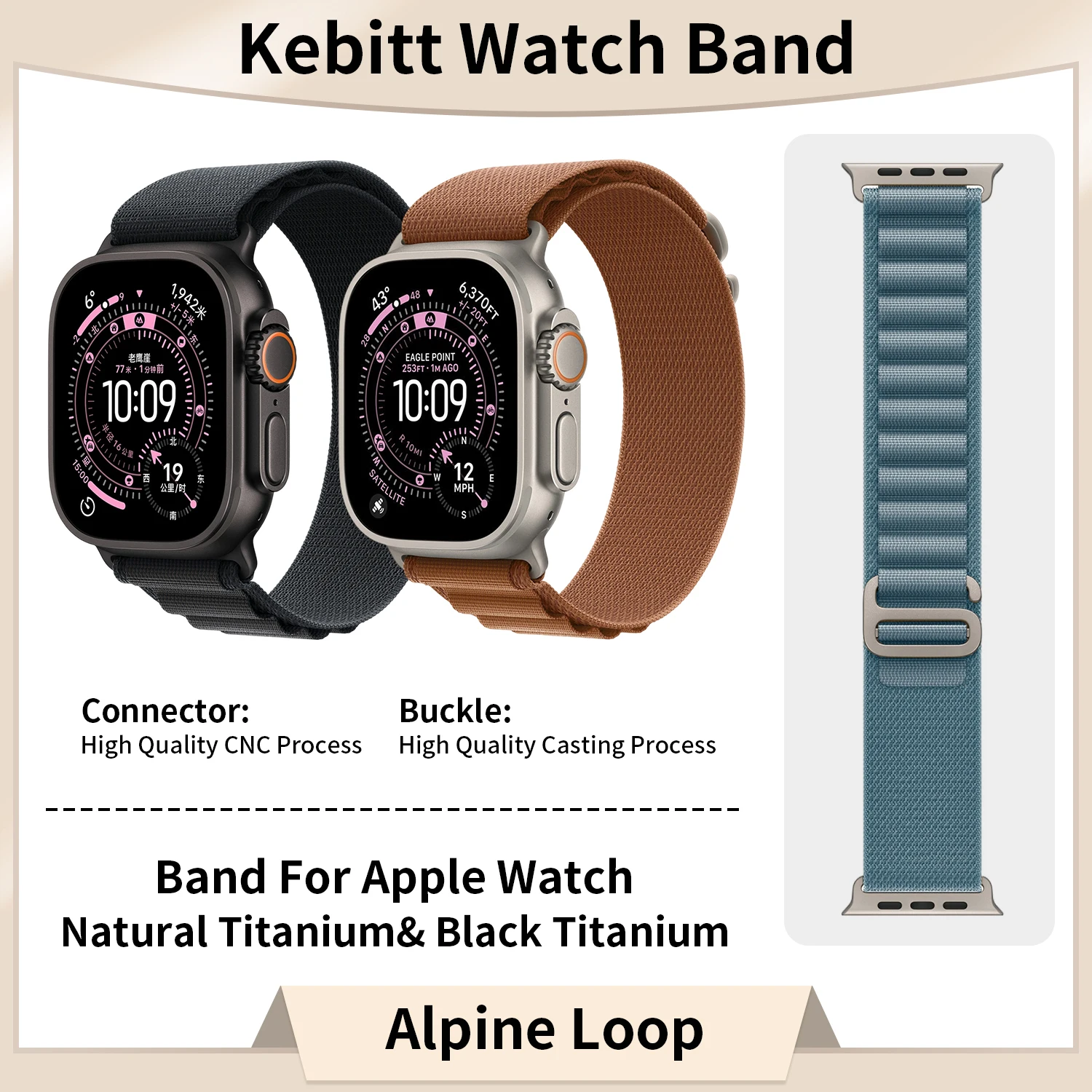 ケビット 新型 高品質 ナイロンストラップ アルパインループ Apple Watch シリーズ 11 10 9 8 7 SE Ultra 3 2 バンド iWatch 46 45 44 49mm コレア対応