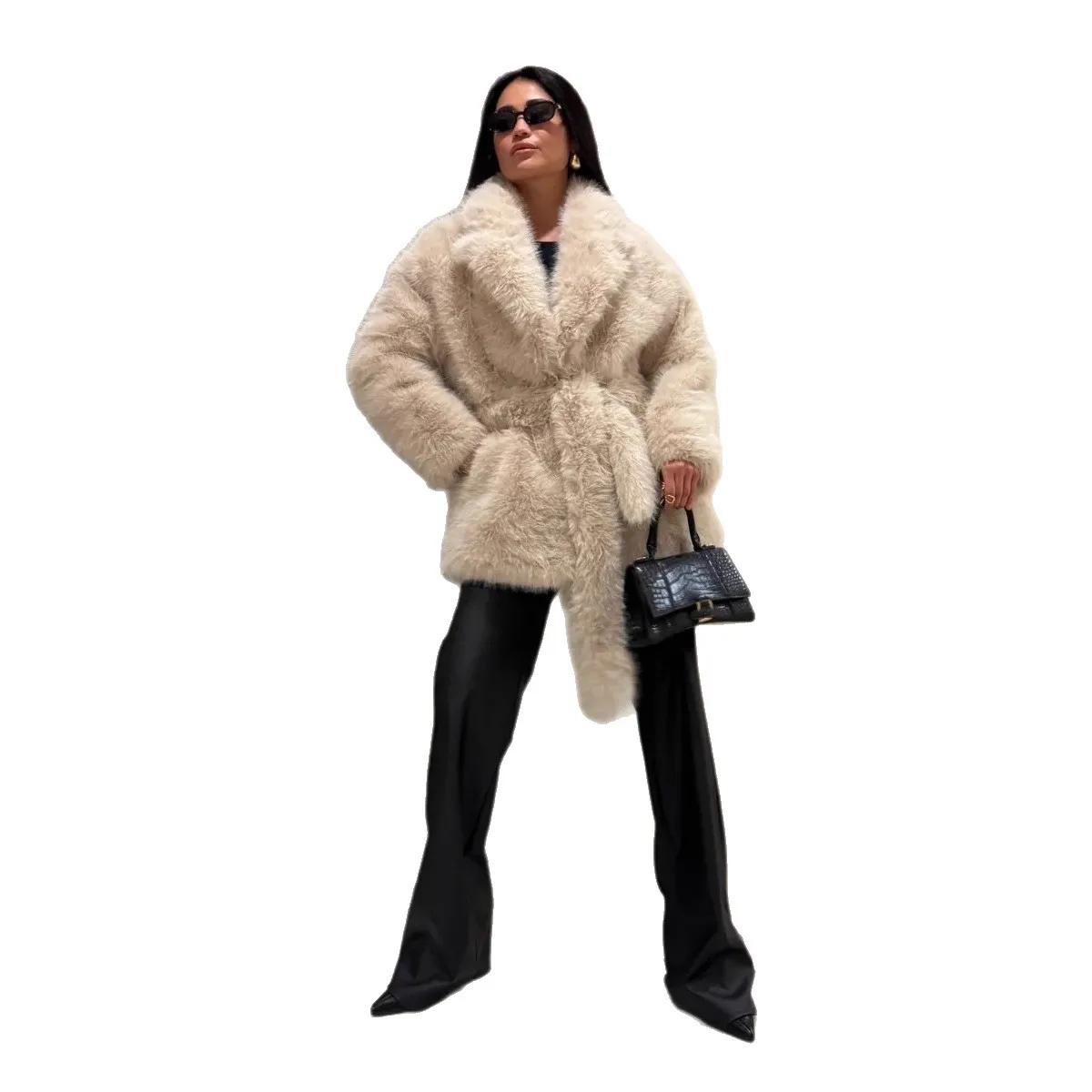 

European and American environmentally friendly fox fur jacket loose winter women's clothing medium and long artificial fur coat
