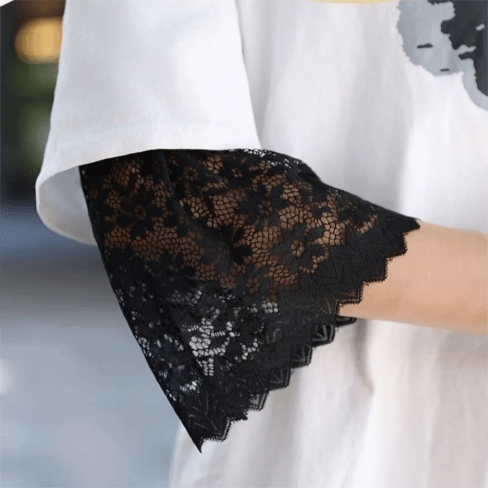 Soft Solid Color Lace Floral Cuffs Mesh Stretchable Fake Sleeves Bell Sleeves Detachable Wrist Accessories Ladies