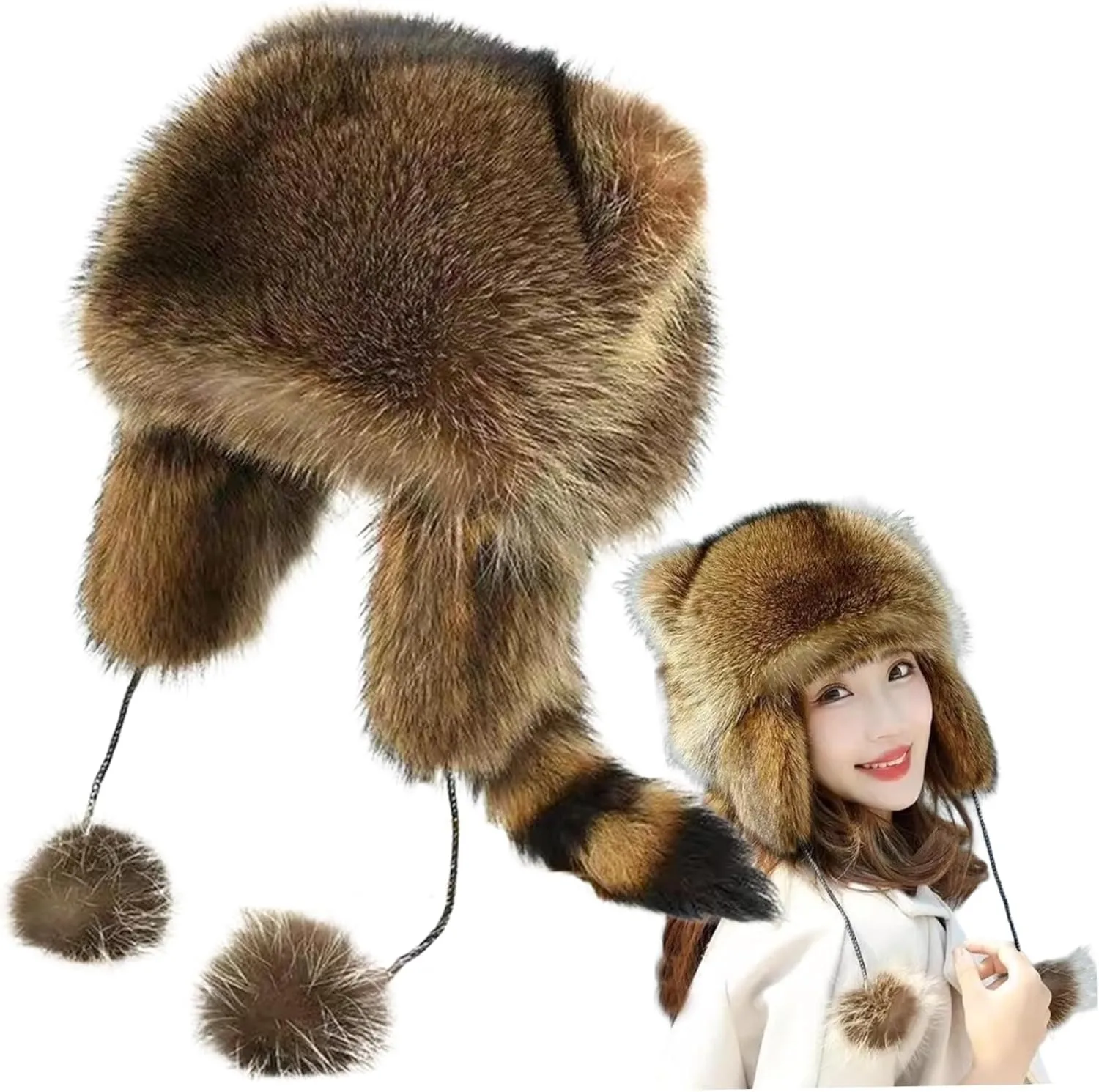

Cute Faux Fur Raccoon Tail Parent-Child Plush Hat,Little Raccoon Women's Winter Plush Protection Hat,Soft Fleece Cap for Cosplay