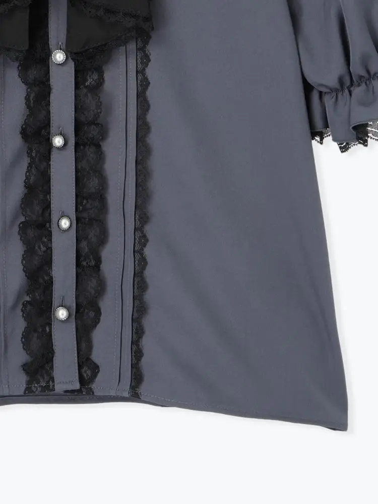 Japanse Vrouwen Shirt Zoete Kant Leuke Boog Korte mouwen Top Shirts Lolita Stijl Camisas De Mujer Losse Casual Tops Chic