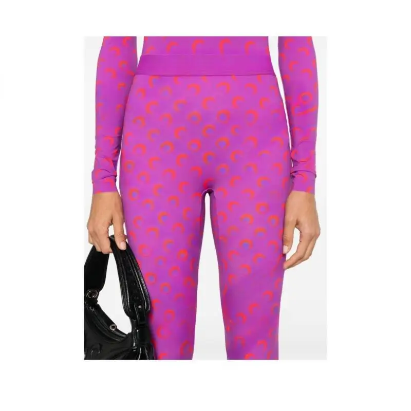 سراويل ضيقة من الحرير الجليدي للنساء بخصر عالٍ وقابلة للتمدد بلون سادة وطباعة قمر للتحكم في البطن، سراويل متعددة الاستخدامات