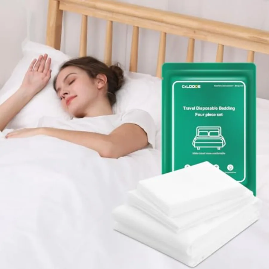 

4 PCS Disposable Bed Sheet Queen Size, Travel Sheet for Hotel, Disposable Sheet for Travel Bedding Cover Portable Sheet with 1