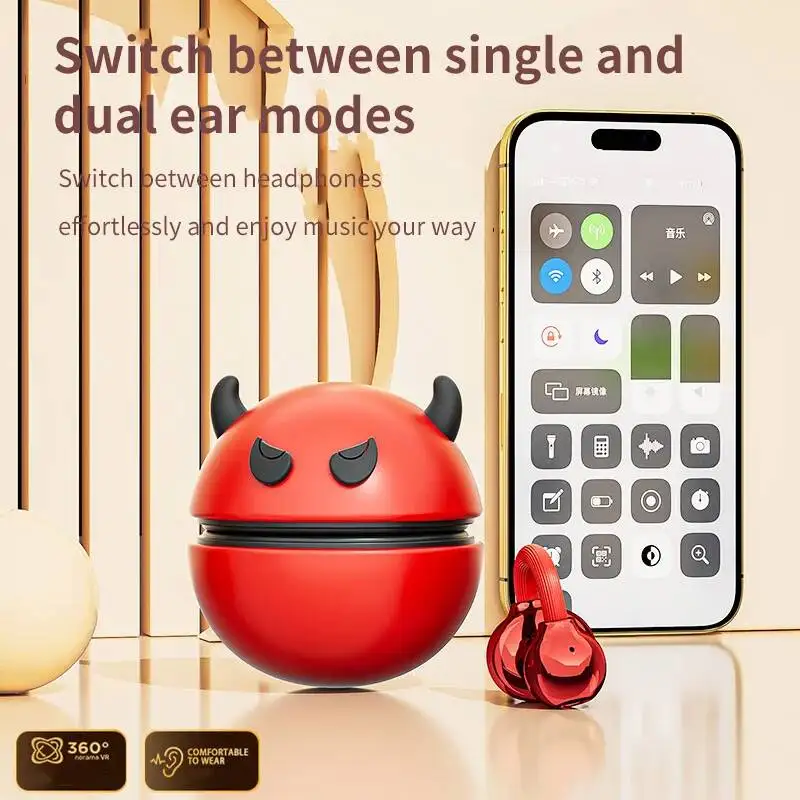 

Cute Devil Shape Tilting-doll Ear-Clip EarphonesBluetooth 6.0 Hifi Sound Effect Noise Reduintion Sports Music Earbuds