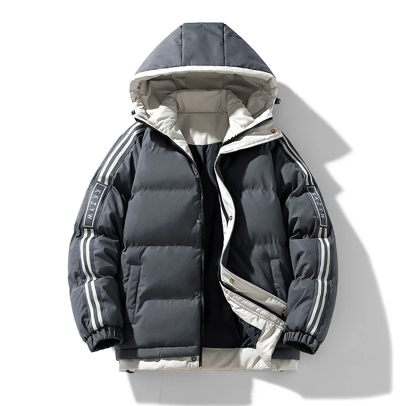 Men's Oversized 5XL Winter Thick Y2K Down Jacket Parkas Hooded Coat Streetwear Striped Clothes Outerwear