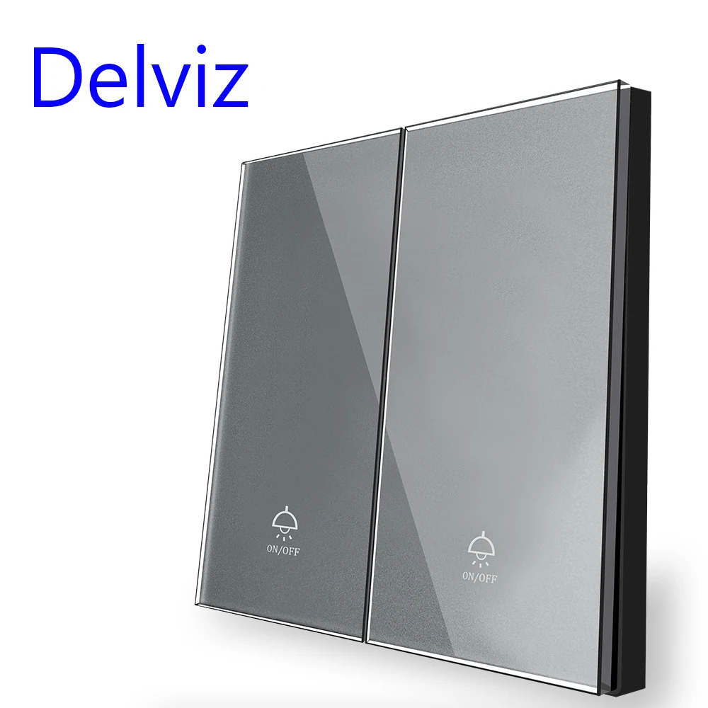 Delviz Crystal Glass Switch, 1/2/3/4 Gang 2 Way Switch, Grey Tempered Panel, 86mm*86mm, No Logo, UK Standard Wall Light Switch