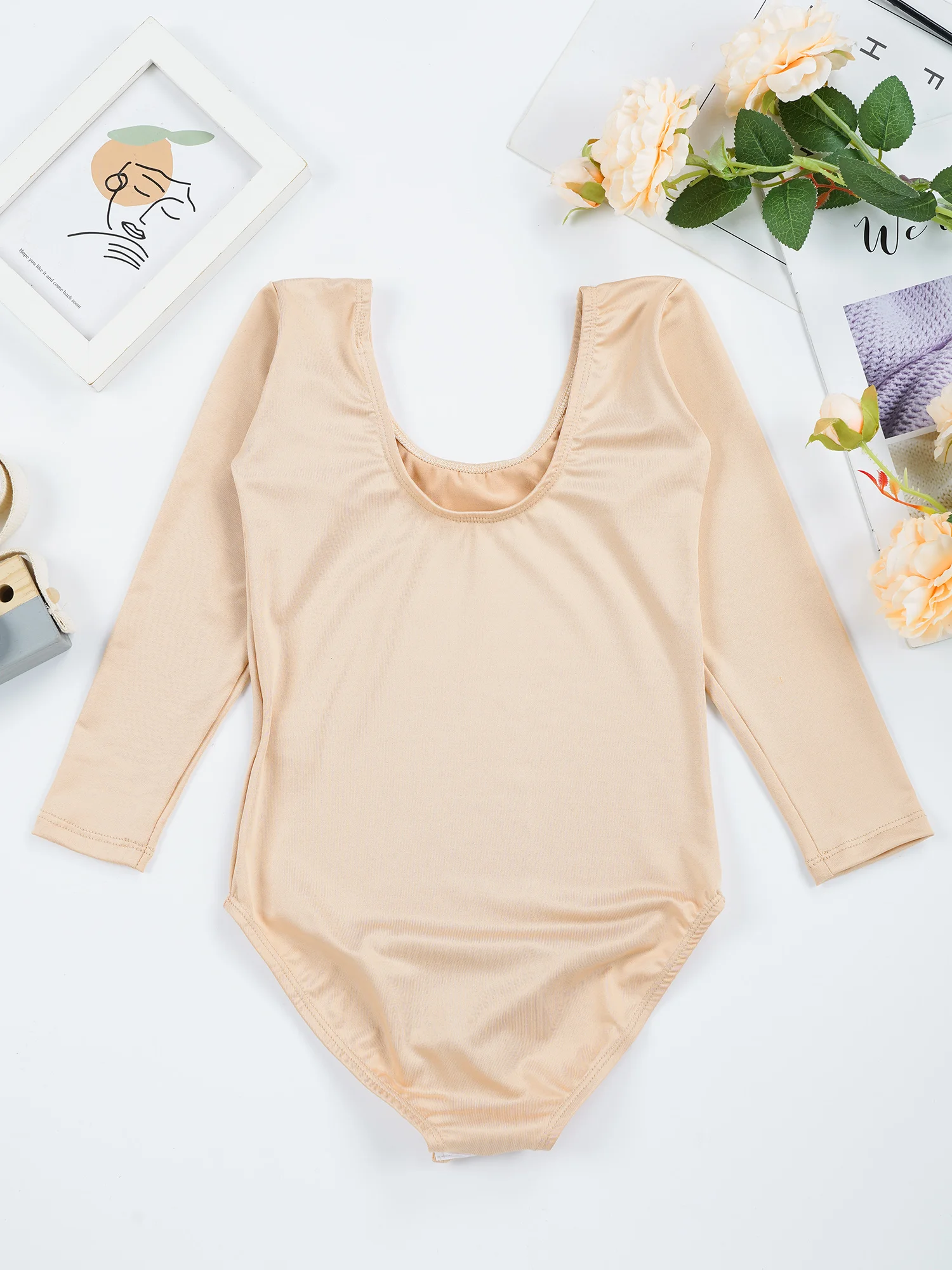 Kids Girls Ballet Bodysuit Nude Long Sleeve Ballet Dancer Leotard Jersey Ballet Clothing Gymnastic Dance Class Ballerina Costume