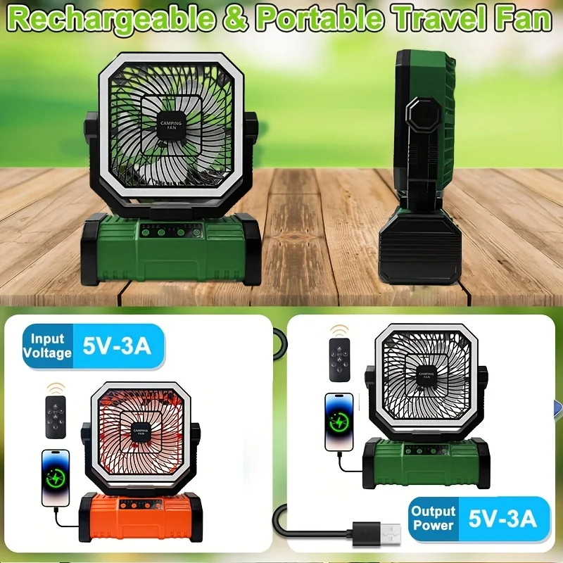 Multifunctional Outdoor Camping Fan Light Rechargeable Ceiling Fan with 4-speed Night Light and Power Bank Portable Fan