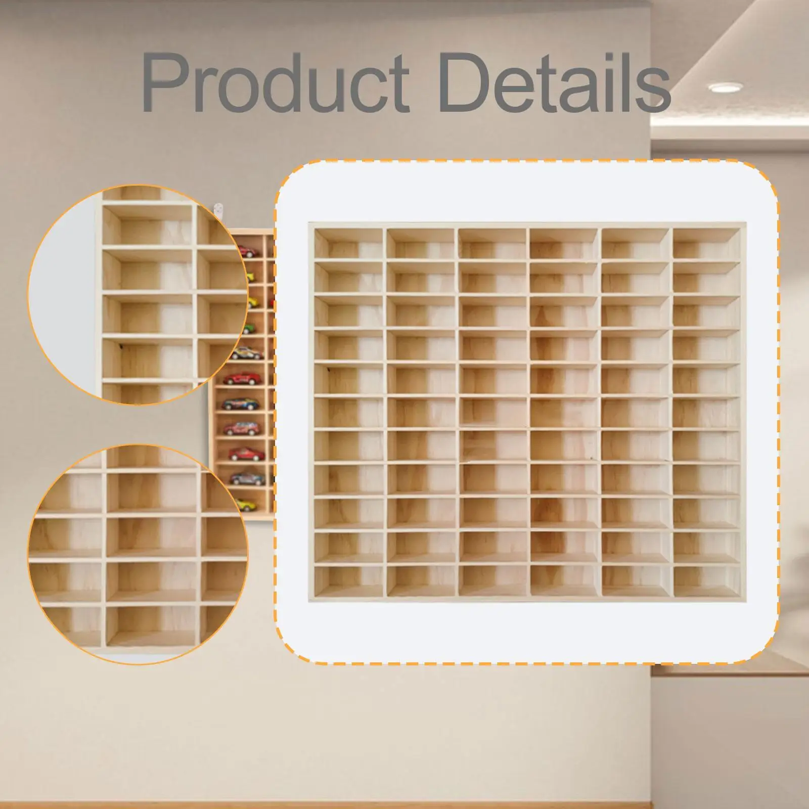 Wall Mountable Toy Car Showcase Shelf 66 Compartments for Diecast Model Cars Display