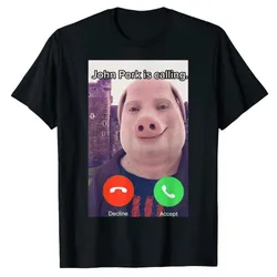 John Pork Is Calling Funny Answer Call Phone T-Shirt Humor Pig Meme Design Graphic Tee Tops Cute Animal Lovers Outfits Gift Idea