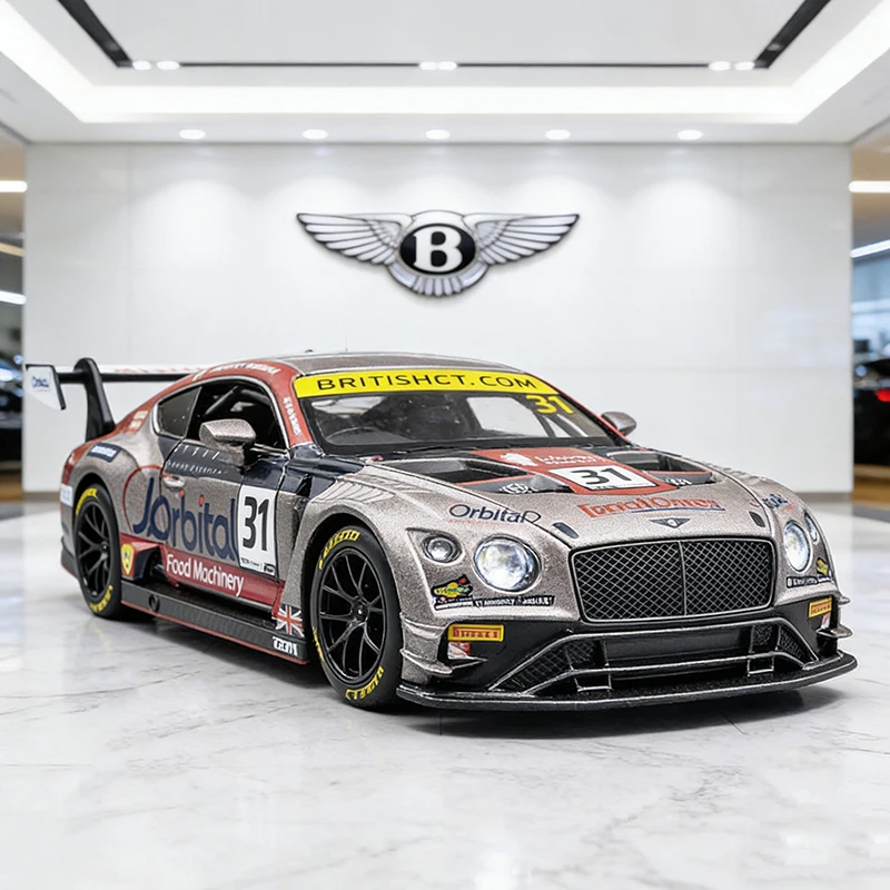 

Машинка-модель Bentley Continental GT3 DTM из сплава, масштаб 1:32, литая, со звуком и светом, для детей