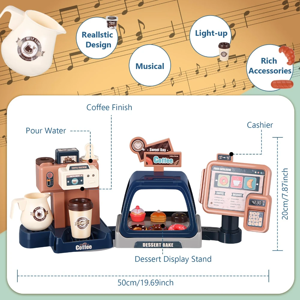 WizKidz - Coffee Maker Playset, Pretend Py Play Toy, Appareils de cuisine avec fausses lumières sonores pour garçons et filles à partir de 3 ans