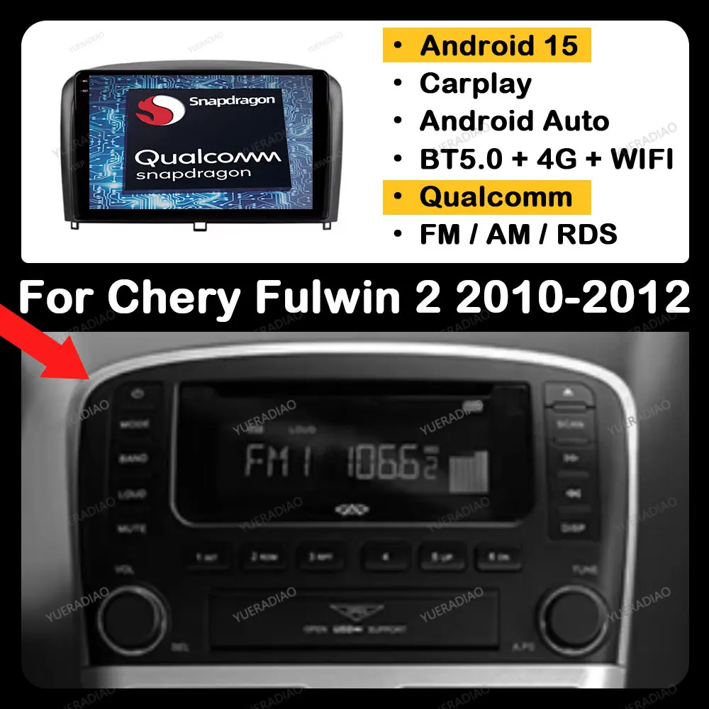 

Android 15 Car Radio For Chery Fulwin 2 2010 - 2012 Multimedia Video Player GPS NAVI BT 2DIN Qualcomm 4G LTE 5G WIFI QLED Stereo