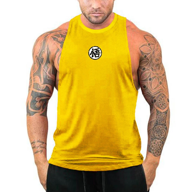 Japońskie anime Logo Wu Font Funny Printing Summer Fitness Mens Tank Top Bodybuilding Stringer Quick Dry Gym Workout Muscle Vest