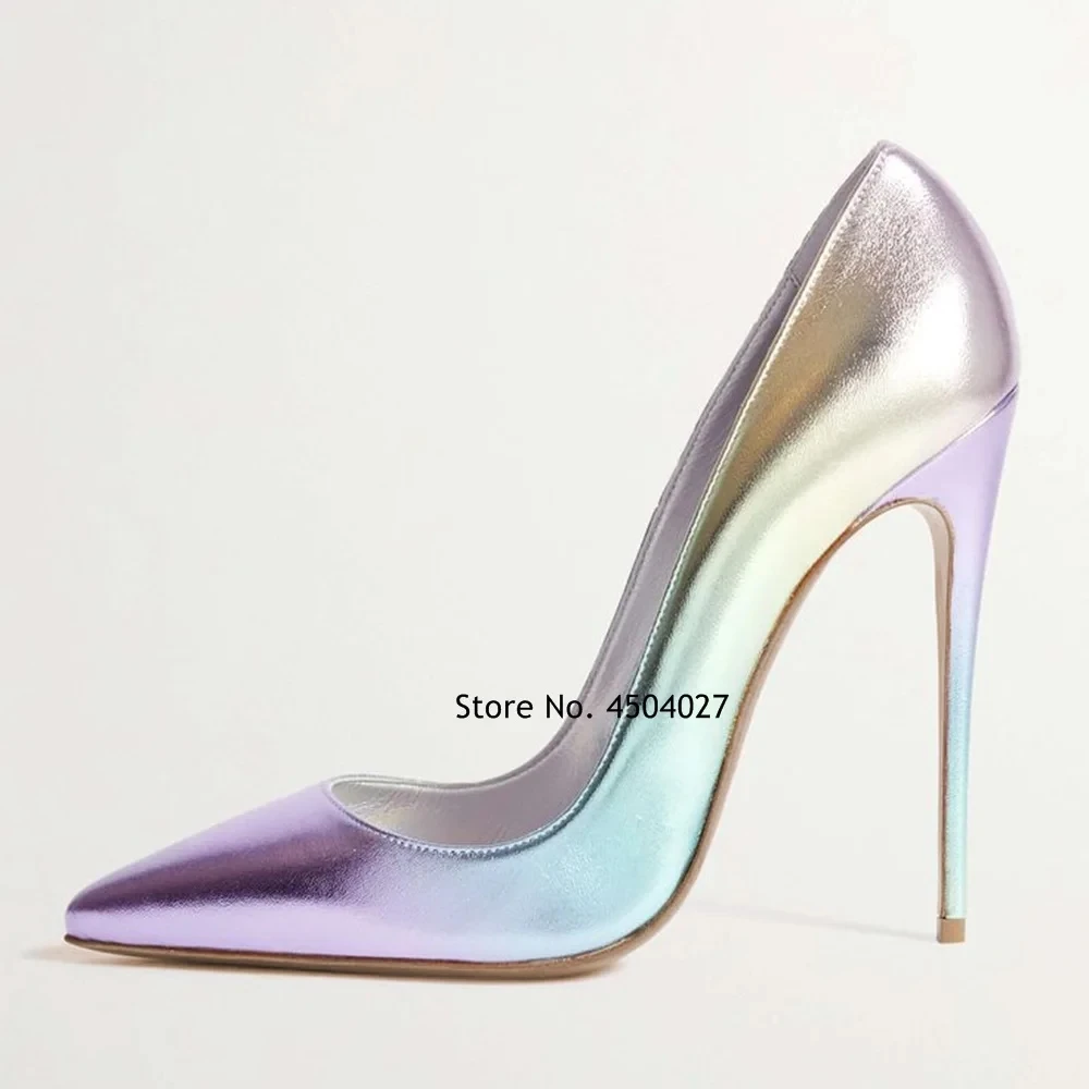 Elegant Woman Heeled Shoes Rainbow Color Pointed Toe Heels Women\'s Dress Shoes Slip-on Stiletto Heel Pumps Ladies Shoes On Sale