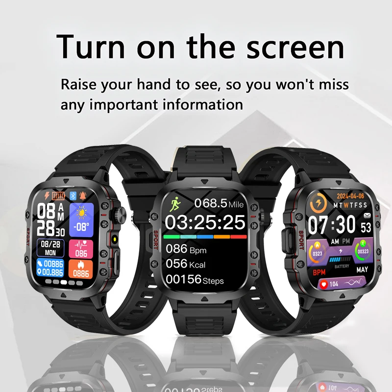 

New Flashlight Military Smart Watch Men IP68 Outdoor Sports Fitness Tracker Health Monitor 1.81 Inch BT Call Smartwatch Men